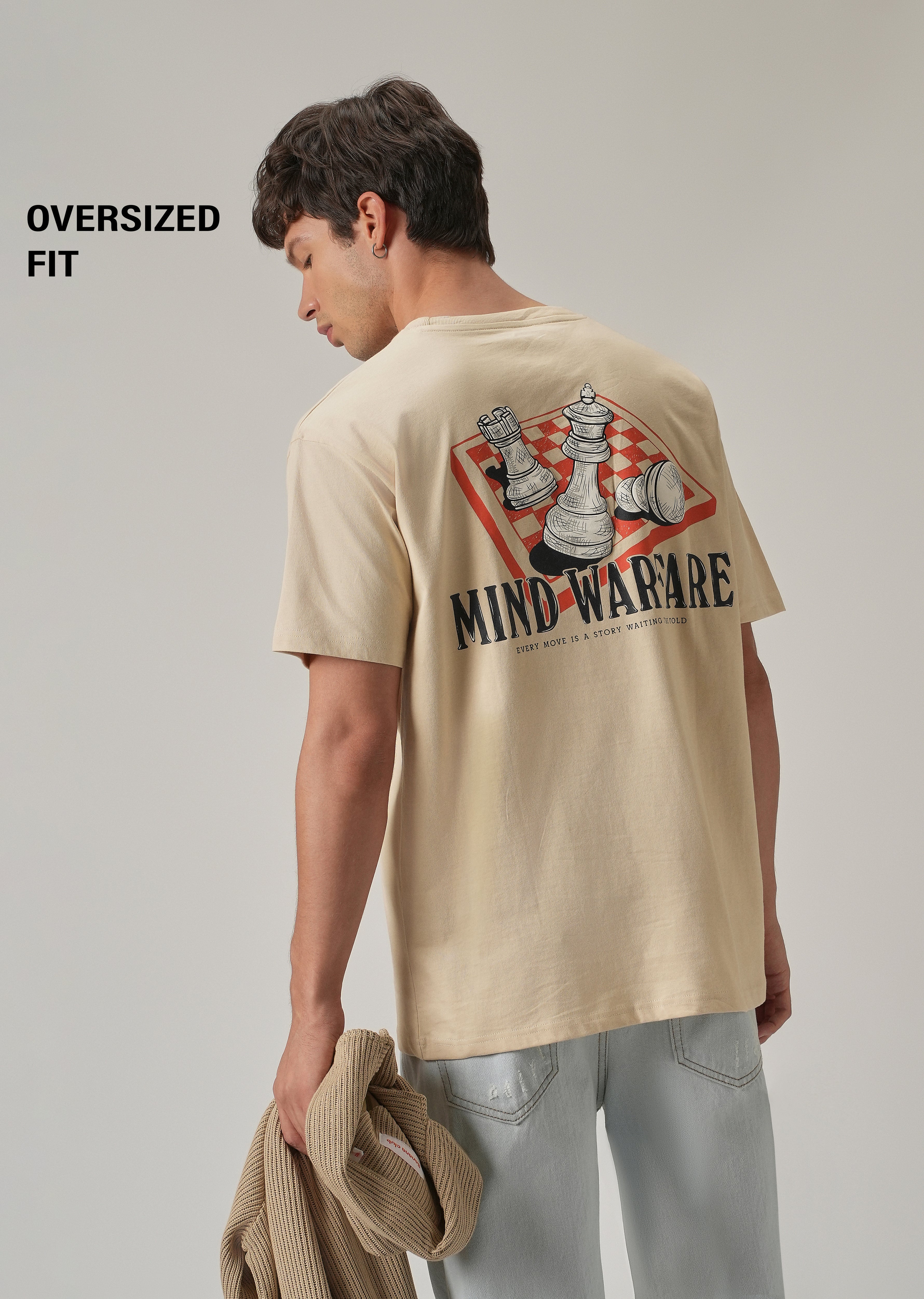 Beige Cream Back Printed Oversized T-Shirt