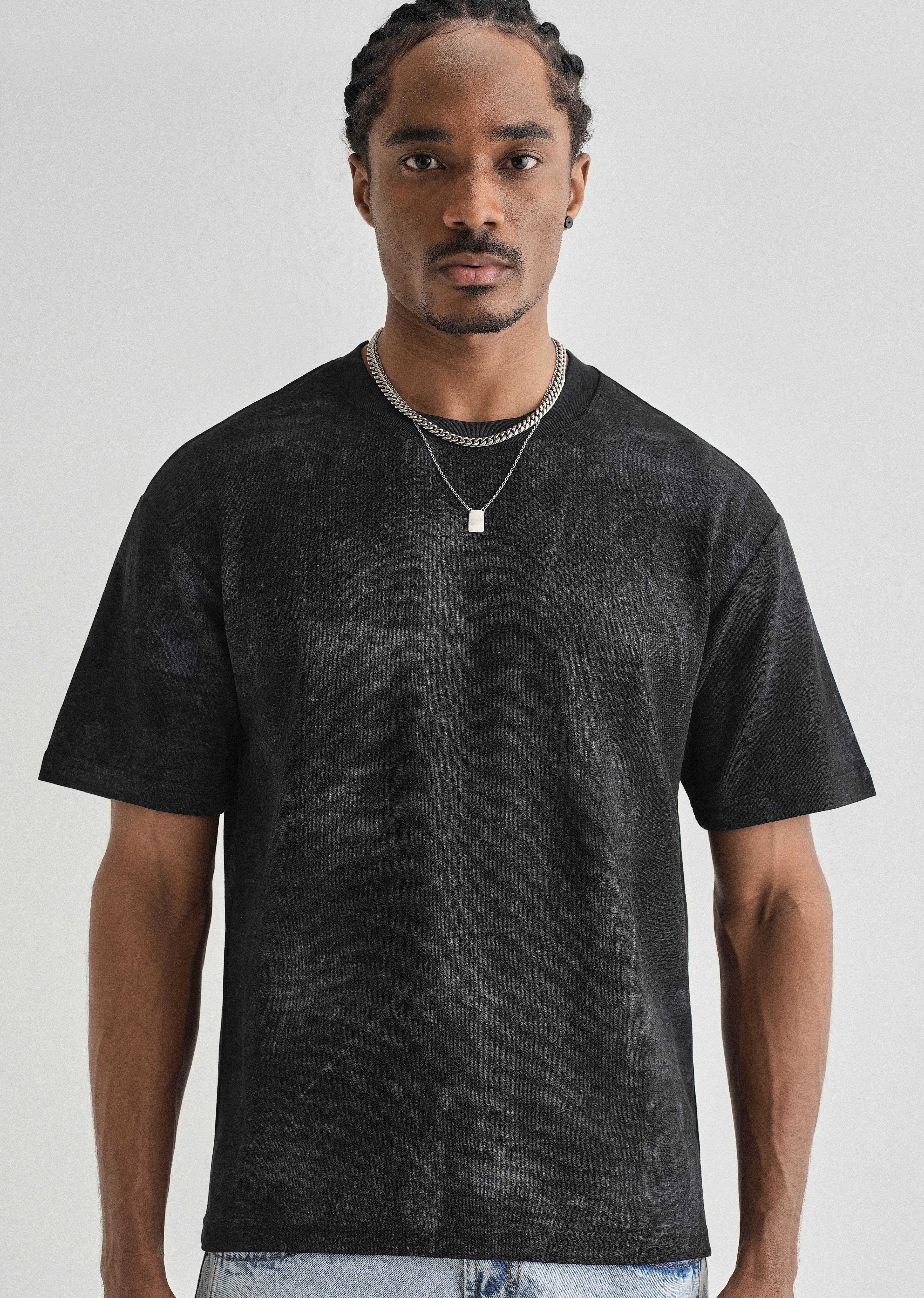 Black Stone Wash Textured Oversized T-shirt